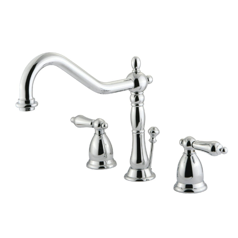 Heritage Two-Handle 3-Hole Deck Mount Widespread Bathroom Faucet with Brass Pop-Up
