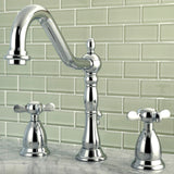Essex Two-Handle 3-Hole Deck Mount Widespread Bathroom Faucet with Brass Pop-Up