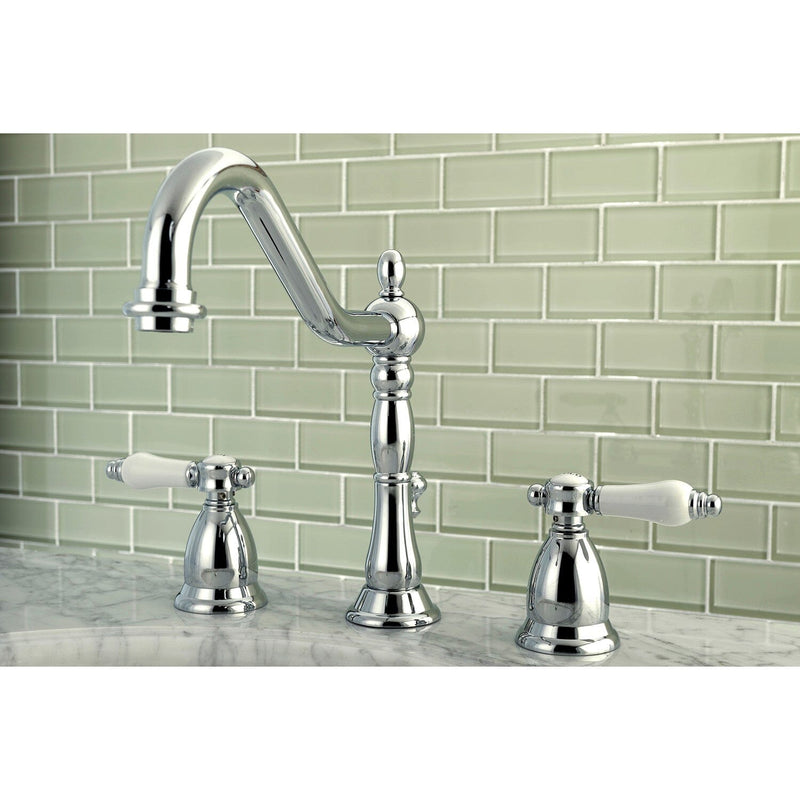 Bel-Air Two-Handle 3-Hole Deck Mount Widespread Bathroom Faucet with Brass Pop-Up Drain