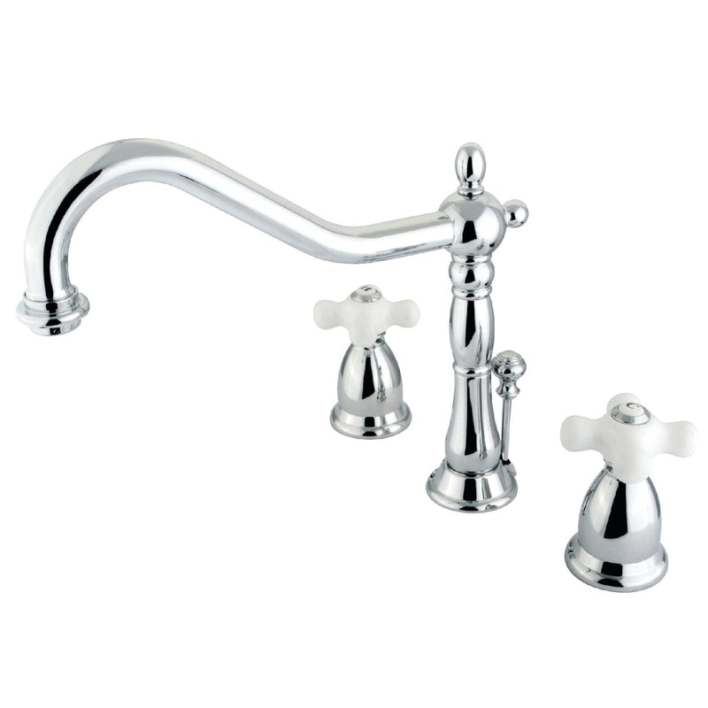 Heritage Two-Handle 3-Hole Deck Mount Widespread Bathroom Faucet with Brass Pop-Up