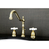 Heritage Two-Handle 3-Hole Deck Mount Widespread Bathroom Faucet with Brass Pop-Up