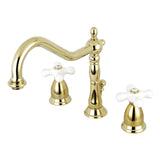 Heritage Two-Handle 3-Hole Deck Mount Widespread Bathroom Faucet with Brass Pop-Up