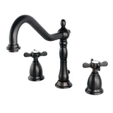 Essex Two-Handle 3-Hole Deck Mount Widespread Bathroom Faucet with Brass Pop-Up