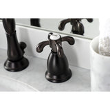 French Country Two-Handle 3-Hole Deck Mount Widespread Bathroom Faucet with Brass Pop-Up