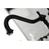 French Country Two-Handle 3-Hole Deck Mount Widespread Bathroom Faucet with Brass Pop-Up