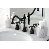 French Country Two-Handle 3-Hole Deck Mount Widespread Bathroom Faucet with Brass Pop-Up