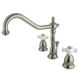 Heritage Two-Handle 3-Hole Deck Mount Widespread Bathroom Faucet with Brass Pop-Up