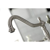 French Country Two-Handle 3-Hole Deck Mount Widespread Bathroom Faucet with Brass Pop-Up