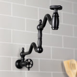 Wendell Two-Handle 1-Hole Wall Mount Pot Filler with Knurled Handle