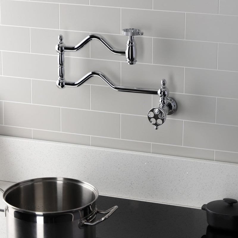 Webb Two-Handle 1-Hole Wall Mount Pot Filler Faucet with Knurled Handle