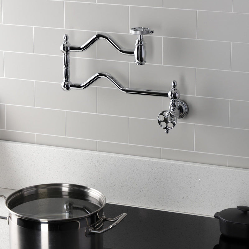 Wendell Two-Handle 1-Hole Wall Mount Pot Filler Faucet with Knurled Handle