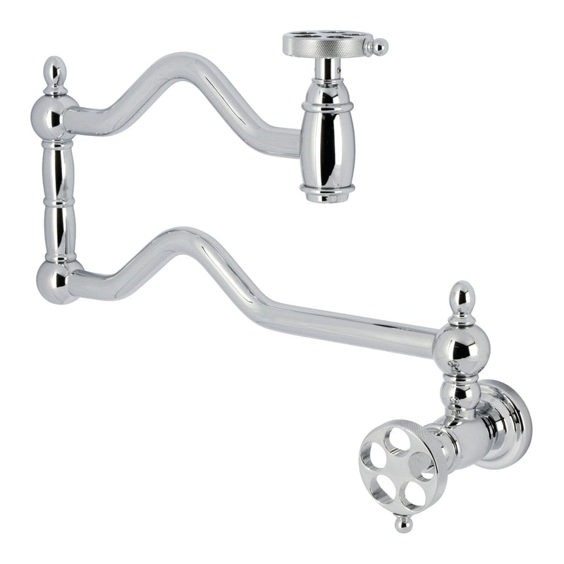 Wendell Two-Handle 1-Hole Wall Mount Pot Filler Faucet with Knurled Handle
