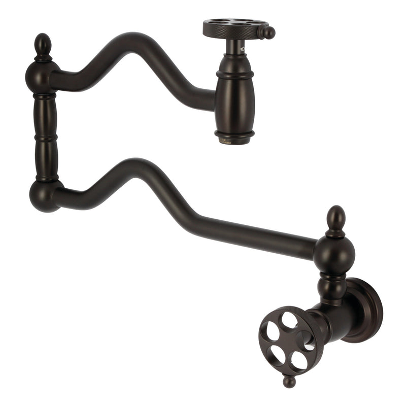 Wendell Two-Handle 1-Hole Wall Mount Pot Filler Faucet with Knurled Handle