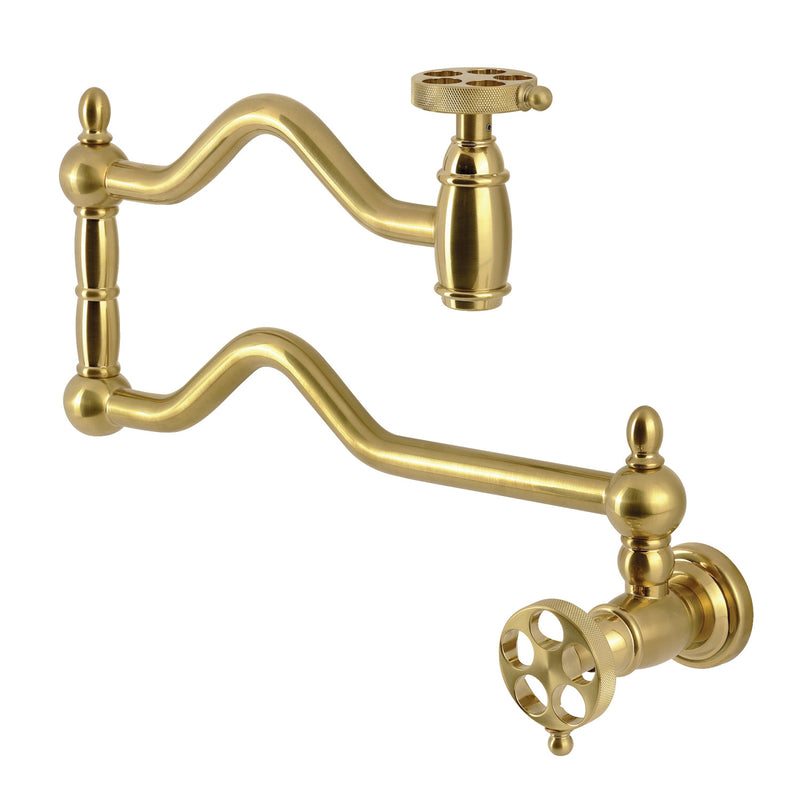 Wendell Two-Handle 1-Hole Wall Mount Pot Filler Faucet with Knurled Handle