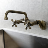 Kingston Double-Handle 2-Hole Wall-Mount Bridge Kitchen Faucet
