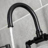 Belknap Two-Handle 2-Hole Deck Mount Bridge Bathroom Faucet with Push Pop-Up Drain