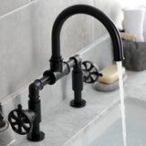 Belknap Two-Handle 2-Hole Deck Mount Bridge Bathroom Faucet with Push Pop-Up Drain