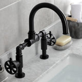 Belknap Two-Handle 2-Hole Deck Mount Bridge Bathroom Faucet with Push Pop-Up Drain