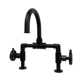 Belknap Two-Handle 2-Hole Deck Mount Bridge Bathroom Faucet with Push Pop-Up Drain