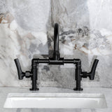 Hallerbos Two-Handle 4-Hole Deck Mount Bridge Bathroom Faucet with Brass Pop-Up Drain