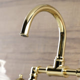 Webb Two-Handle 2-Hole Deck Mount Bridge Bathroom Faucet with Knurled Handle and Push Pop-Up Drain