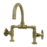 Belknap Two-Handle 2-Hole Deck Mount Bridge Bathroom Faucet with Push Pop-Up Drain