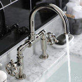 Belknap Two-Handle 2-Hole Deck Mount Bridge Bathroom Faucet with Push Pop-Up Drain