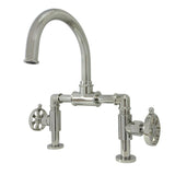 Belknap Two-Handle 2-Hole Deck Mount Bridge Bathroom Faucet with Push Pop-Up Drain