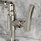 Hallerbos Two-Handle 4-Hole Deck Mount Bridge Bathroom Faucet with Brass Pop-Up Drain