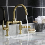 Whitaker Two-Handle 2-Hole Deck Mount Bridge Bathroom Faucet with Push Pop-Up Drain
