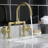 Belknap Two-Handle 2-Hole Deck Mount Bridge Bathroom Faucet with Push Pop-Up Drain