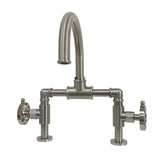 Belknap Two-Handle 2-Hole Deck Mount Bridge Bathroom Faucet with Push Pop-Up Drain