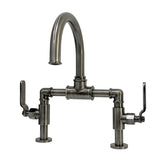 Whitaker Two-Handle 2-Hole Deck Mount Bridge Bathroom Faucet with Push Pop-Up Drain