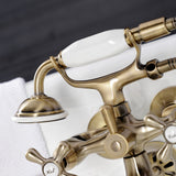 Kingston Three-Handle 2-Hole Tub Wall Mount Clawfoot Tub Faucet with Handshower