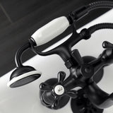 Kingston Three-Handle 2-Hole Tub Wall Mount Clawfoot Tub Faucet with Handshower