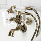 Kingston Three-Handle 2-Hole Tub Wall Mount Clawfoot Tub Faucet with Hand Shower