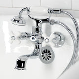 Kingston Three-Handle 2-Hole Tub Wall Mount Clawfoot Tub Faucet with Hand Shower