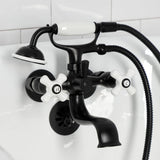 Kingston Three-Handle 2-Hole Tub Wall Mount Clawfoot Tub Faucet with Hand Shower