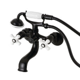Kingston Three-Handle 2-Hole Tub Wall Mount Clawfoot Tub Faucet with Hand Shower