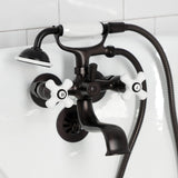 Kingston Three-Handle 2-Hole Tub Wall Mount Clawfoot Tub Faucet with Hand Shower