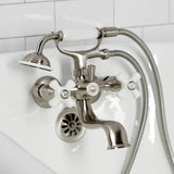 Kingston Three-Handle 2-Hole Tub Wall Mount Clawfoot Tub Faucet with Hand Shower