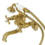 Kingston Three-Handle 2-Hole Tub Wall Mount Clawfoot Tub Faucet with Handshower