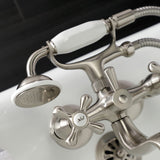 Kingston Three-Handle 2-Hole Tub Wall Mount Clawfoot Tub Faucet with Handshower