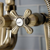 Kingston Three-Handle 2-Hole Deck-Mount Clawfoot Tub Faucet with Hand Shower