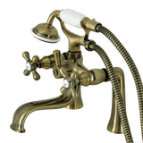 Kingston Three-Handle 2-Hole Deck-Mount Clawfoot Tub Faucet with Hand Shower