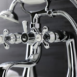 Kingston Three-Handle 2-Hole Deck-Mount Clawfoot Tub Faucet with Hand Shower
