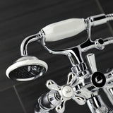 Kingston Three-Handle 2-Hole Deck-Mount Clawfoot Tub Faucet with Hand Shower