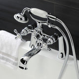 Kingston Three-Handle 2-Hole Deck-Mount Clawfoot Tub Faucet with Hand Shower