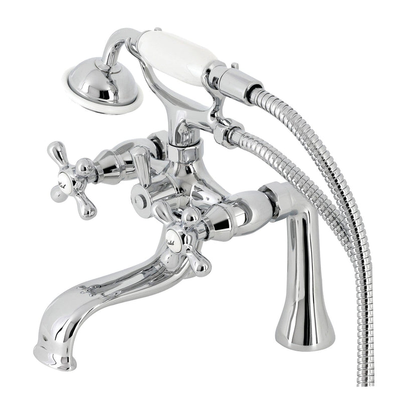 Kingston Three-Handle 2-Hole Deck-Mount Clawfoot Tub Faucet with Hand Shower