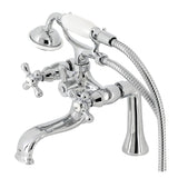 Kingston Three-Handle 2-Hole Deck-Mount Clawfoot Tub Faucet with Hand Shower